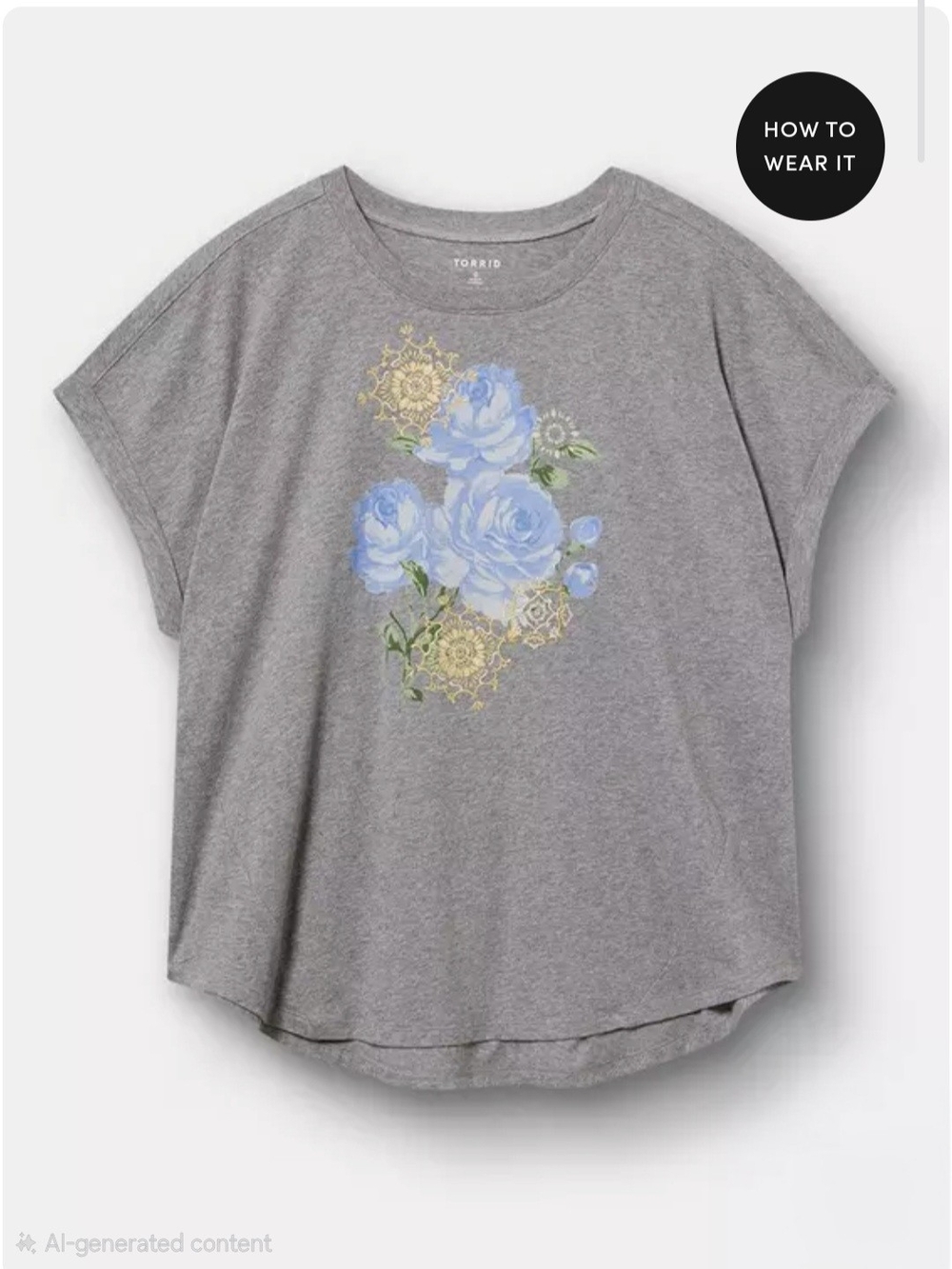NWT Torrid 6x Grey Rose Flourish Embroidered Dolman Tee